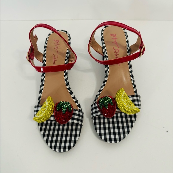 Betsey Johnson Red and Yellow Beaded Gingham Sandals - Picture 2 of 2